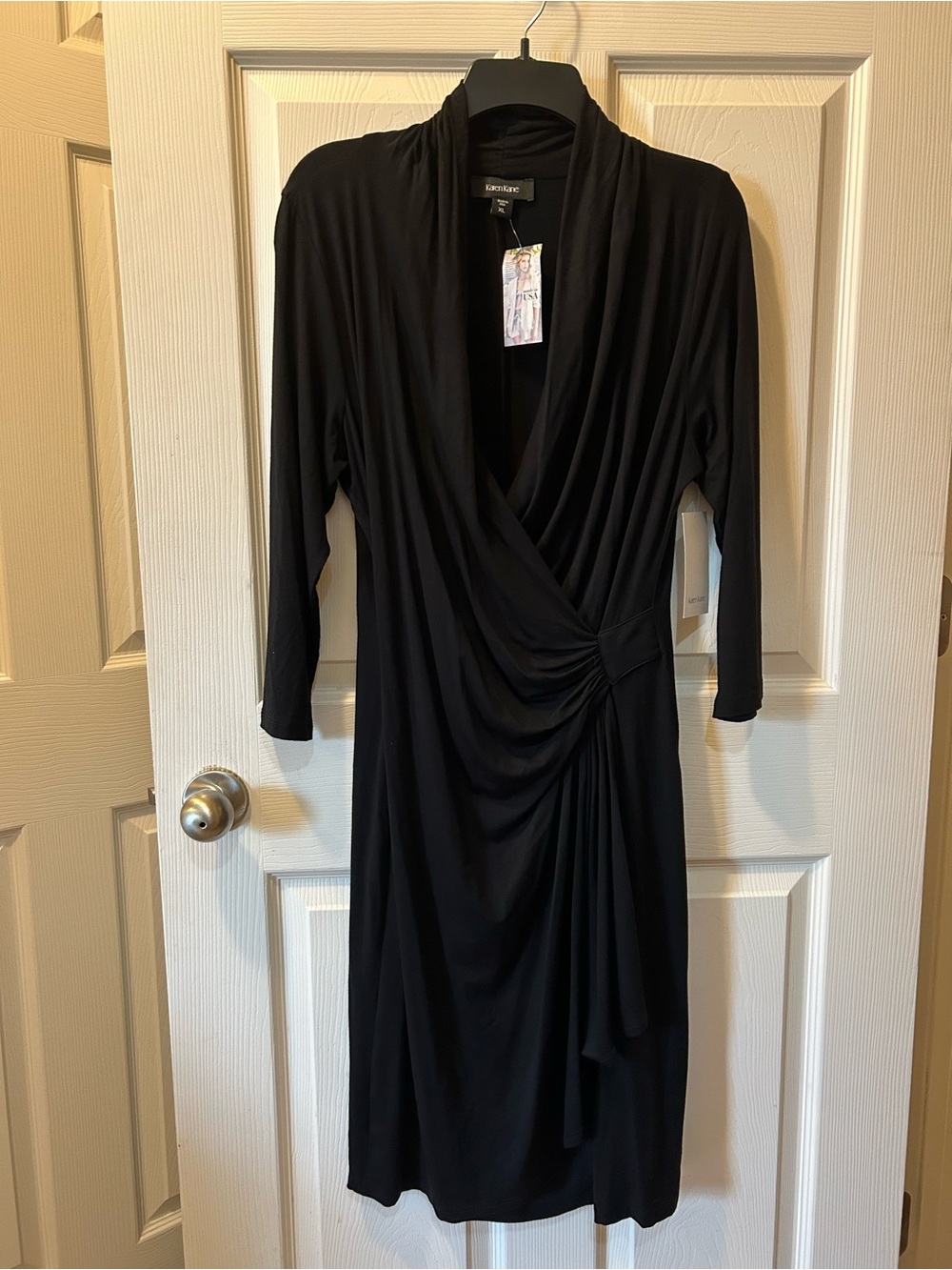 Karen Kane XL Black Draped Wrap Dress NWT ***Issue*** Small Hole by Tag Pictured